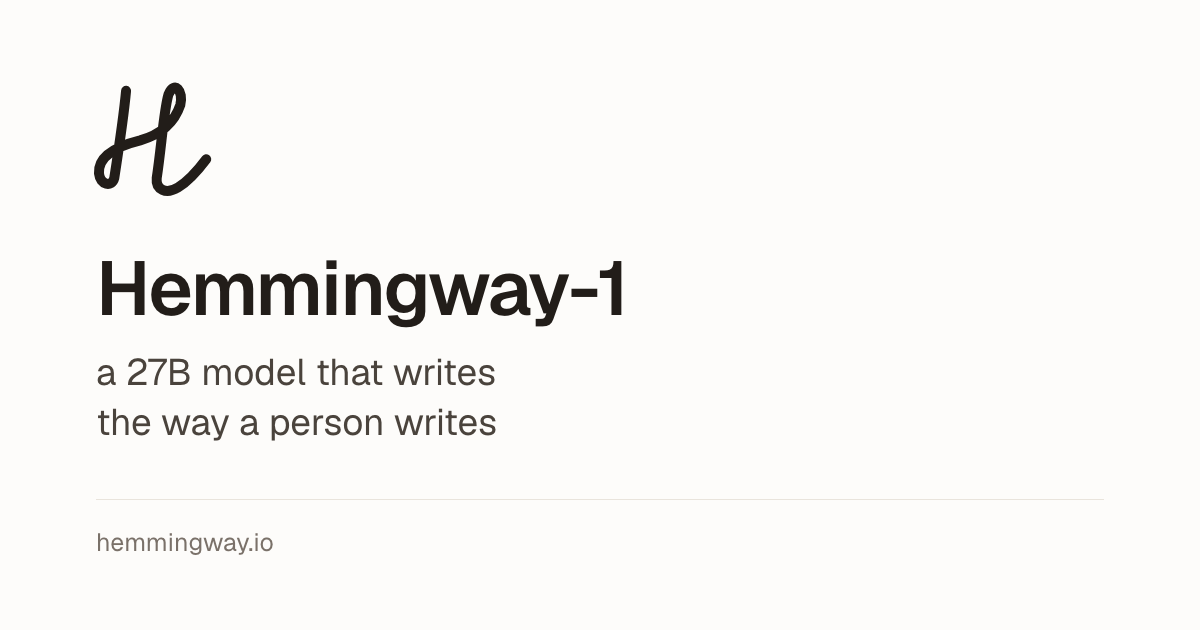 Hemmingway-1 model card banner from Altworld